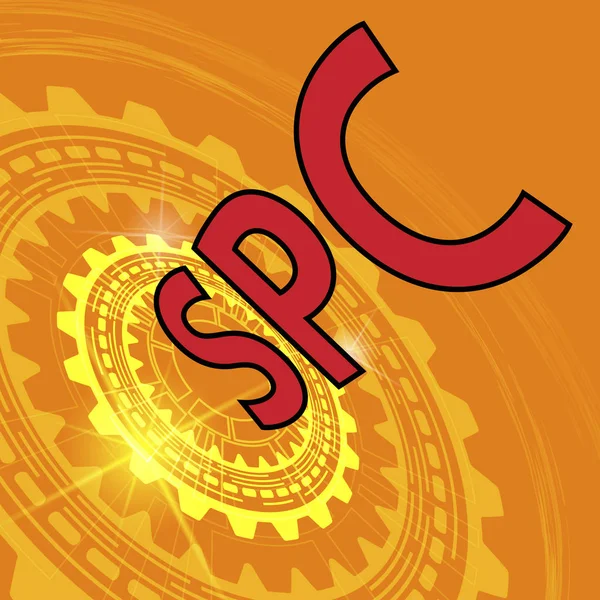 Oranžové průmyslové pozadí s gear a červené titul Spc — Stockový vektor