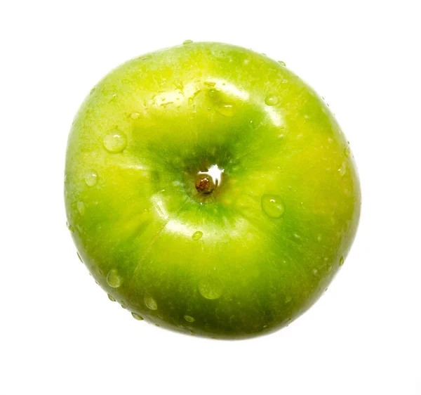 Вид сверху на зеленое яблоко изолирован от белого — стоковое фото