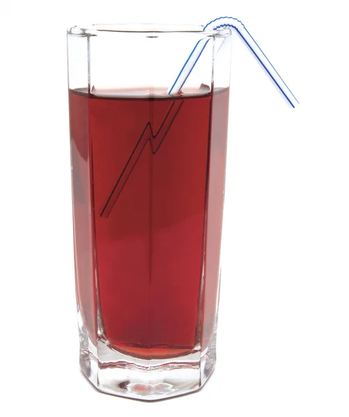 Verre de jus de pomme rouge avec tubule — Photo