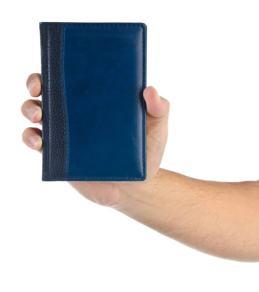 As mãos mantêm um caderno no branco — Fotografia de Stock