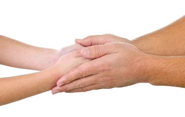 Small child's hand in the large palms of an adult — Stock Photo, Image