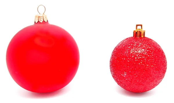 Perfec two red christmas balls isolated — Stock Photo, Image