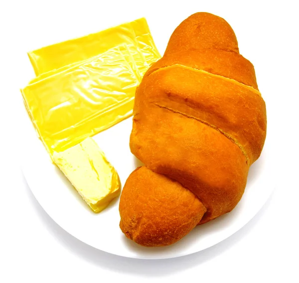 Croissant, vaj és sajt — Stock Fotó