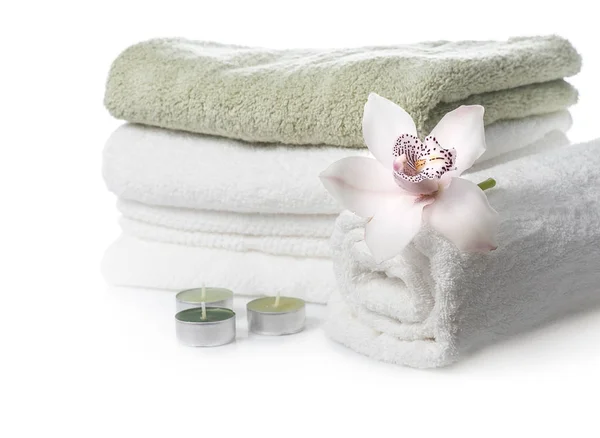 Towels on white background — Stock Photo, Image