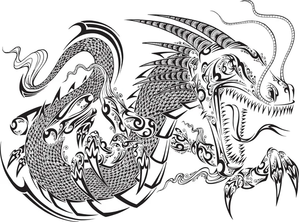 Dragón Doodle Sketch tatuaje vector — Archivo Imágenes Vectoriales