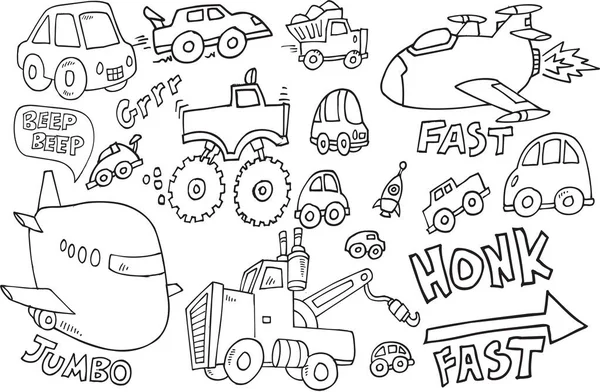 Transporte Doodle Set Vector Illustration Art — Archivo Imágenes Vectoriales