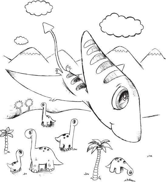 Dinosaurier Doodle Vektor Illustration Kunst — Stockvektor