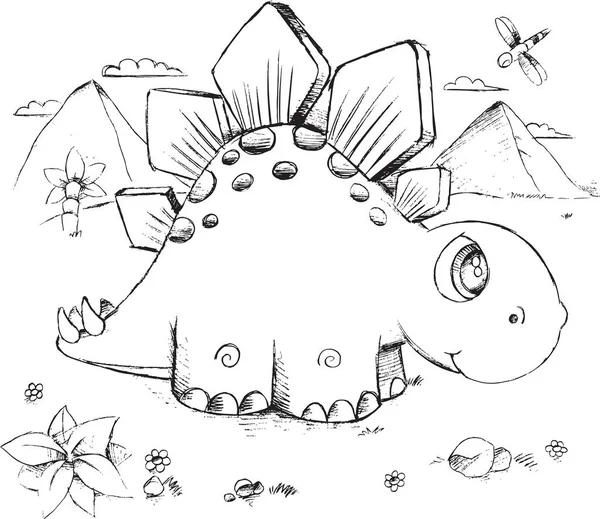 Dinosaurie Doodle vektor Illustration konst — Stock vektor