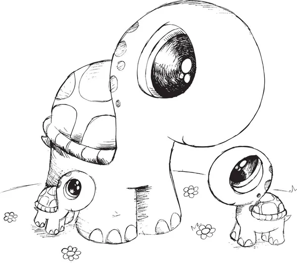Doodle Tortuga Vector Ilustración Arte — Vector de stock