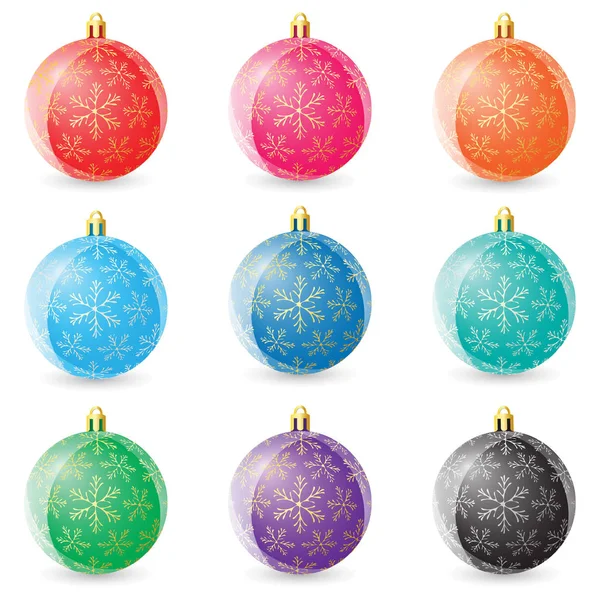 Sada barevných vánočních koulí na bílém pozadí. Vektorové ilustrace — Stockový vektor