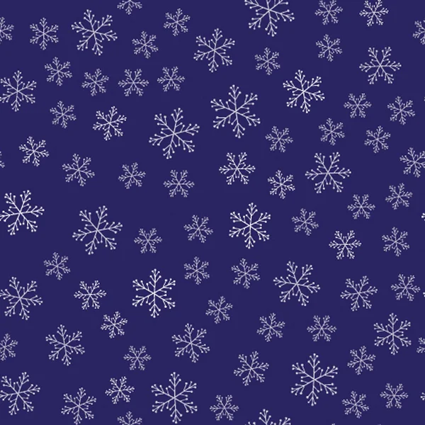 Schneeflockenmuster nahtlos. Vektor-Schneeflocken auf tiefviolettem Hintergrund. — Stockvektor