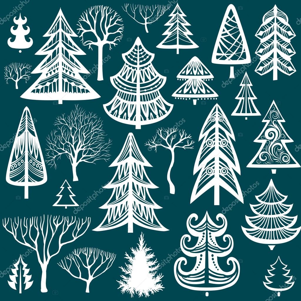 Collection of winter trees 