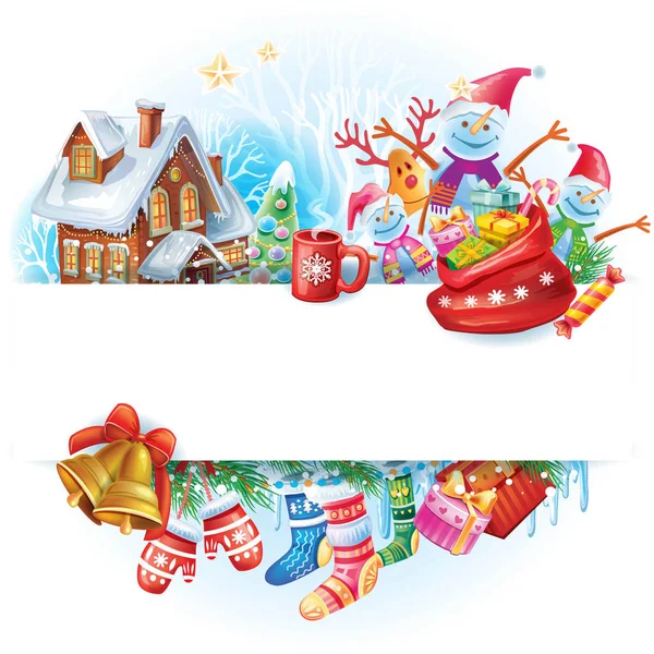Jul banner från tecken och objekt — Stock vektor