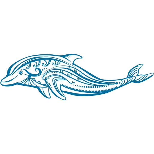 Skizze eines dekorierten blauen Delfins — Stockvektor
