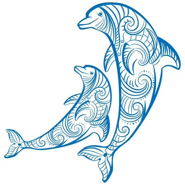 Deux dauphins Dauphin mère et bébé — Image vectorielle