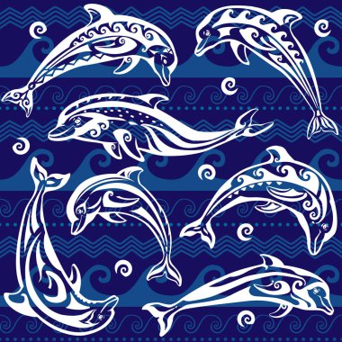 Set of Decorated dolphin clipart