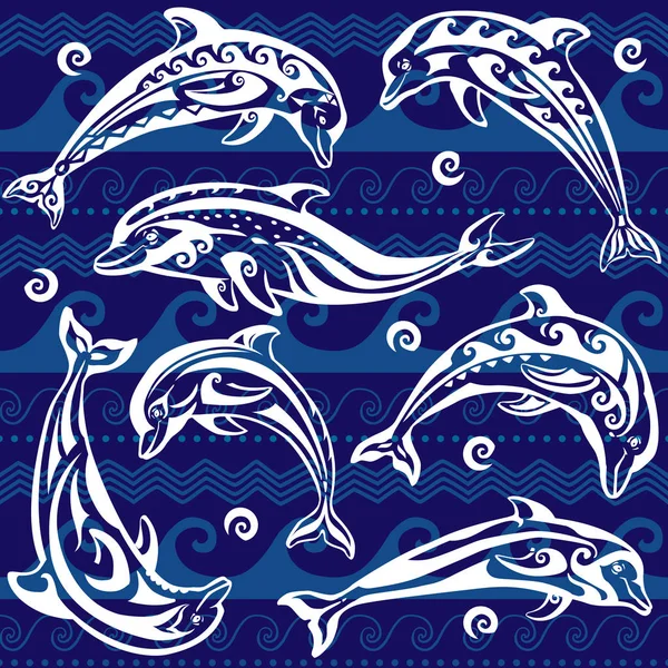 Ensemble de dauphins décorés — Image vectorielle