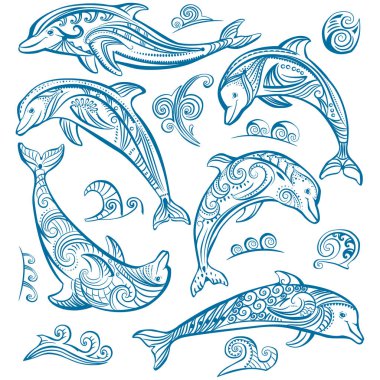 Set of decorated dolphins clipart