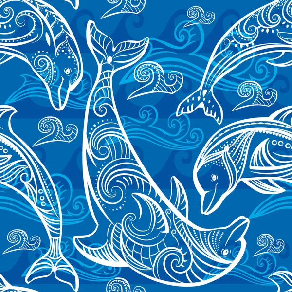 Seamless mönster med delfiner — Stock vektor