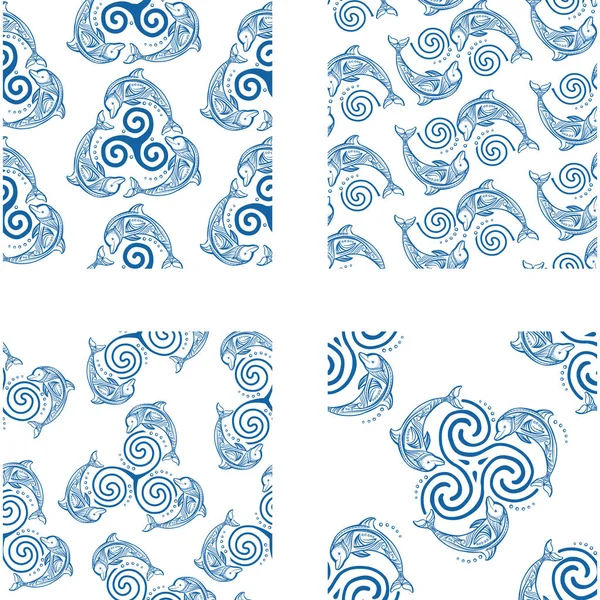 Sada Seamless pattern s delfíny — Stockový vektor