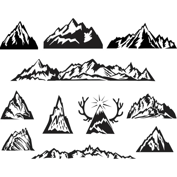 Sencillo conjunto de montaña vector blanco y negro — Archivo Imágenes Vectoriales