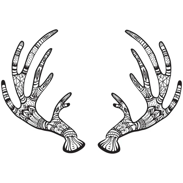 Hirschgeweih mit einheimischen Ornamenten — Stockvektor