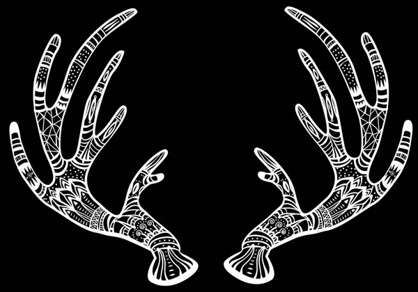 Cornamenta de ciervo con adorno nativo en negro — Vector de stock