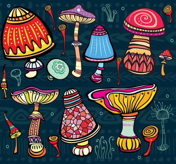 Ensemble de champignons colorés stylisés — Image vectorielle