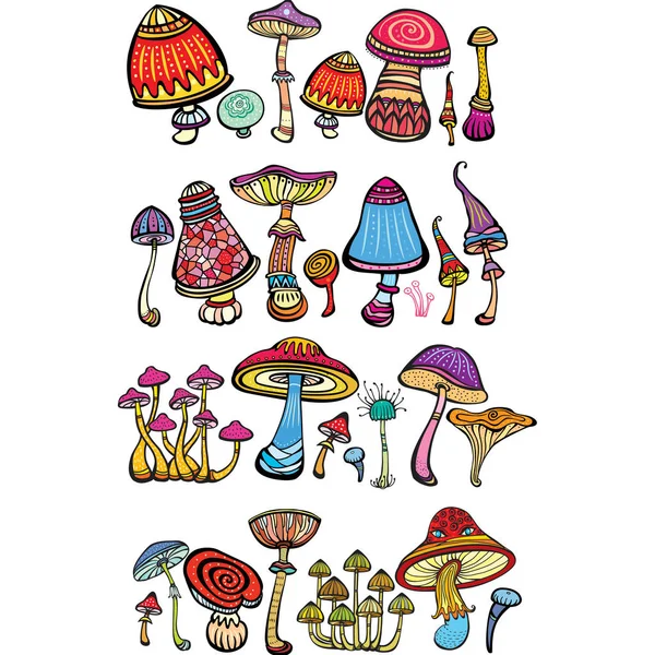 Conjunto de cogumelos estilizados — Vetor de Stock