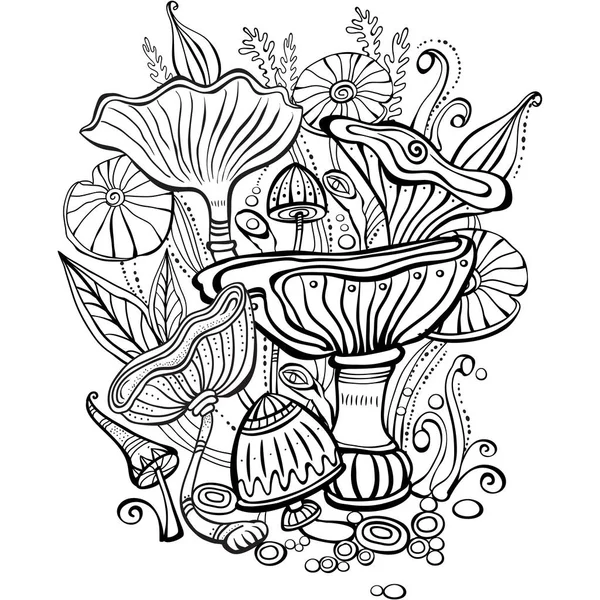 Desenho de livro para colorir para adultos com cogumelos —  Vetores de Stock