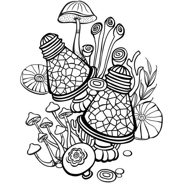 Coloriage pour adulte aux champignons — Image vectorielle