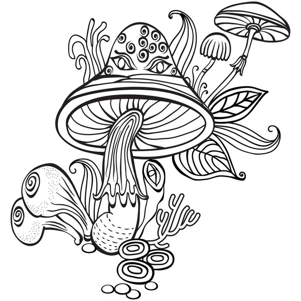 Desenho de livro para colorir para adultos com cogumelos —  Vetores de Stock