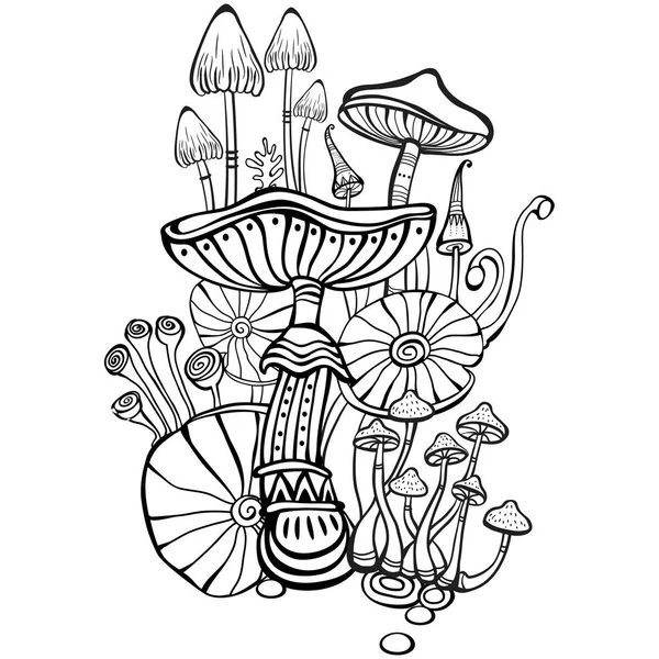 成人与蘑菇的着色书页 — 图库矢量图片