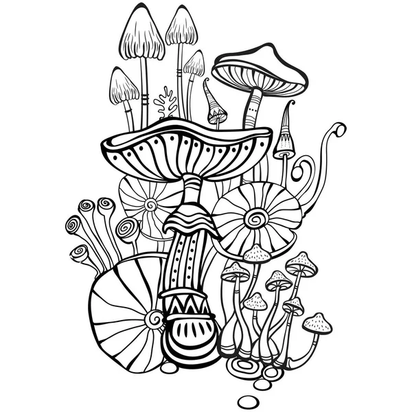 Coloriage pour adulte aux champignons — Image vectorielle