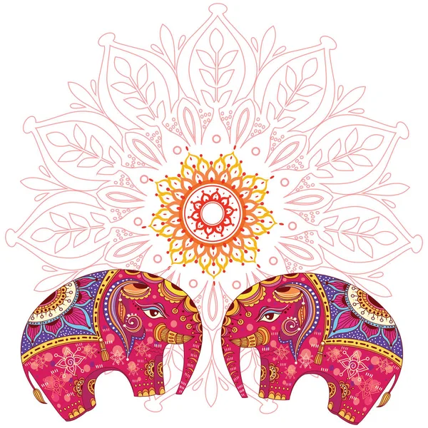 Deux éléphants sur le motif mandala — Image vectorielle