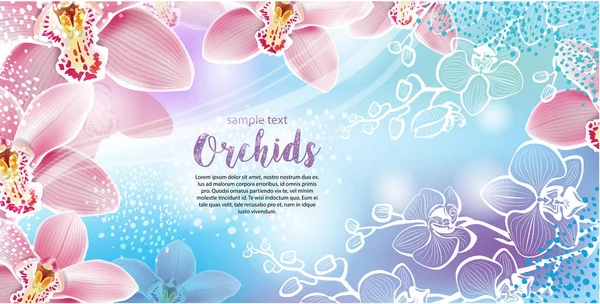 Tarjeta de felicitación con flores de orquídeas — Vector de stock