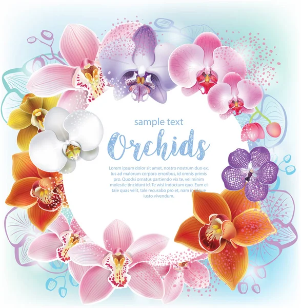 Üdvözlés kártya-val orchidea virágok — Stock Vector