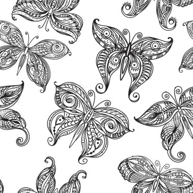 Süslü doodle kelebekler ile Seamless Modeli