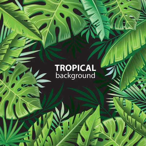 Tropical leaves on black — Stock Vector