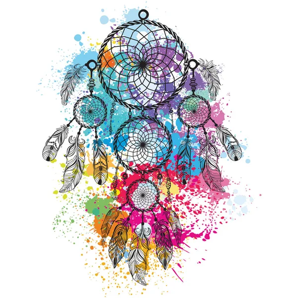 Dreamcatcher against a background of colorful splash — Stock Vector