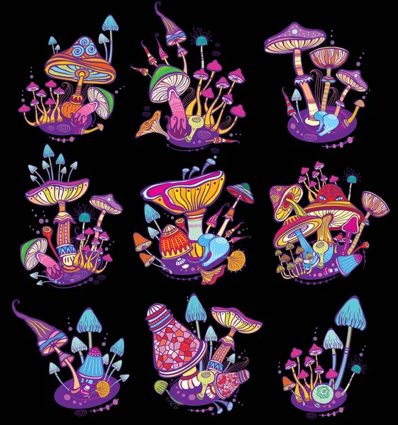 Groupes de champignons décoratifs — Image vectorielle