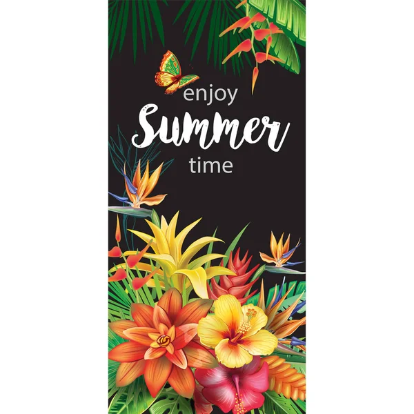 模板与热带花卉 — 图库矢量图片