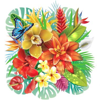 Tropikal çiçeklerle illüstrasyon
