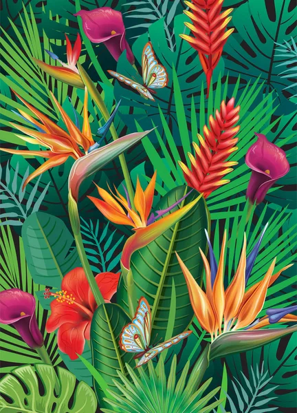 与热带奇花异草的背景 — 图库矢量图片