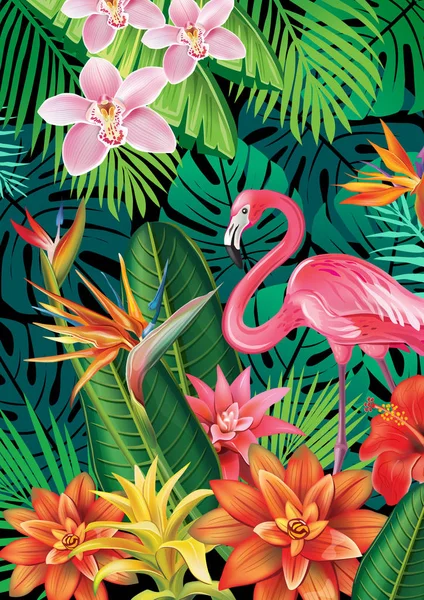 Fond avec des fleurs tropicales exotiques — Image vectorielle
