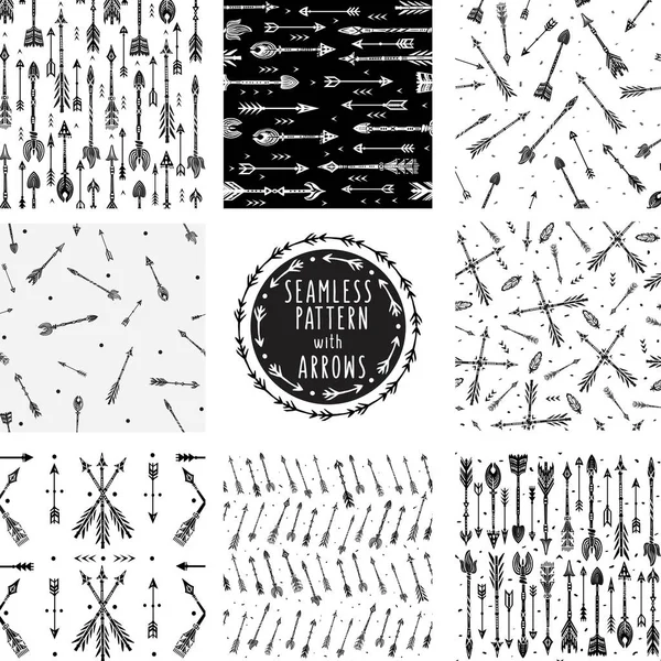 Set of Seamless pattern with tribal arrows — Stock Vector