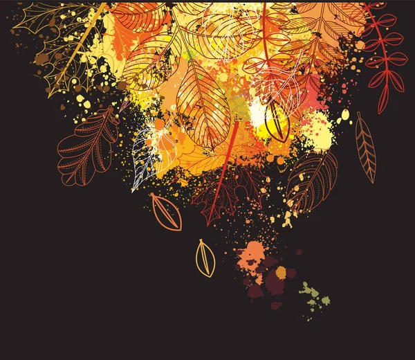 Фон брызг краски и осенних листьев — стоковый вектор