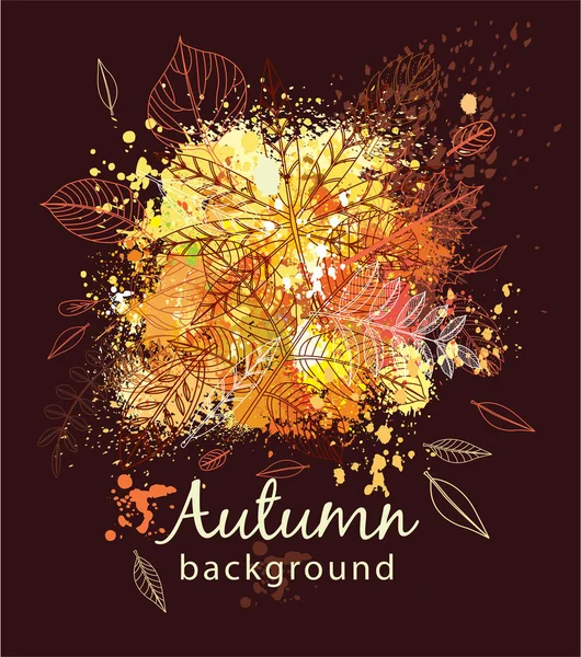 油漆溅和秋天的叶子 — 图库矢量图片