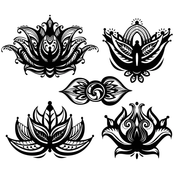 Conjunto de flores de loto ornamentales — Vector de stock