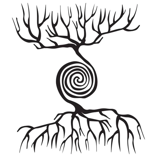 Tree symbol with roots and a spiral — Stock Vector